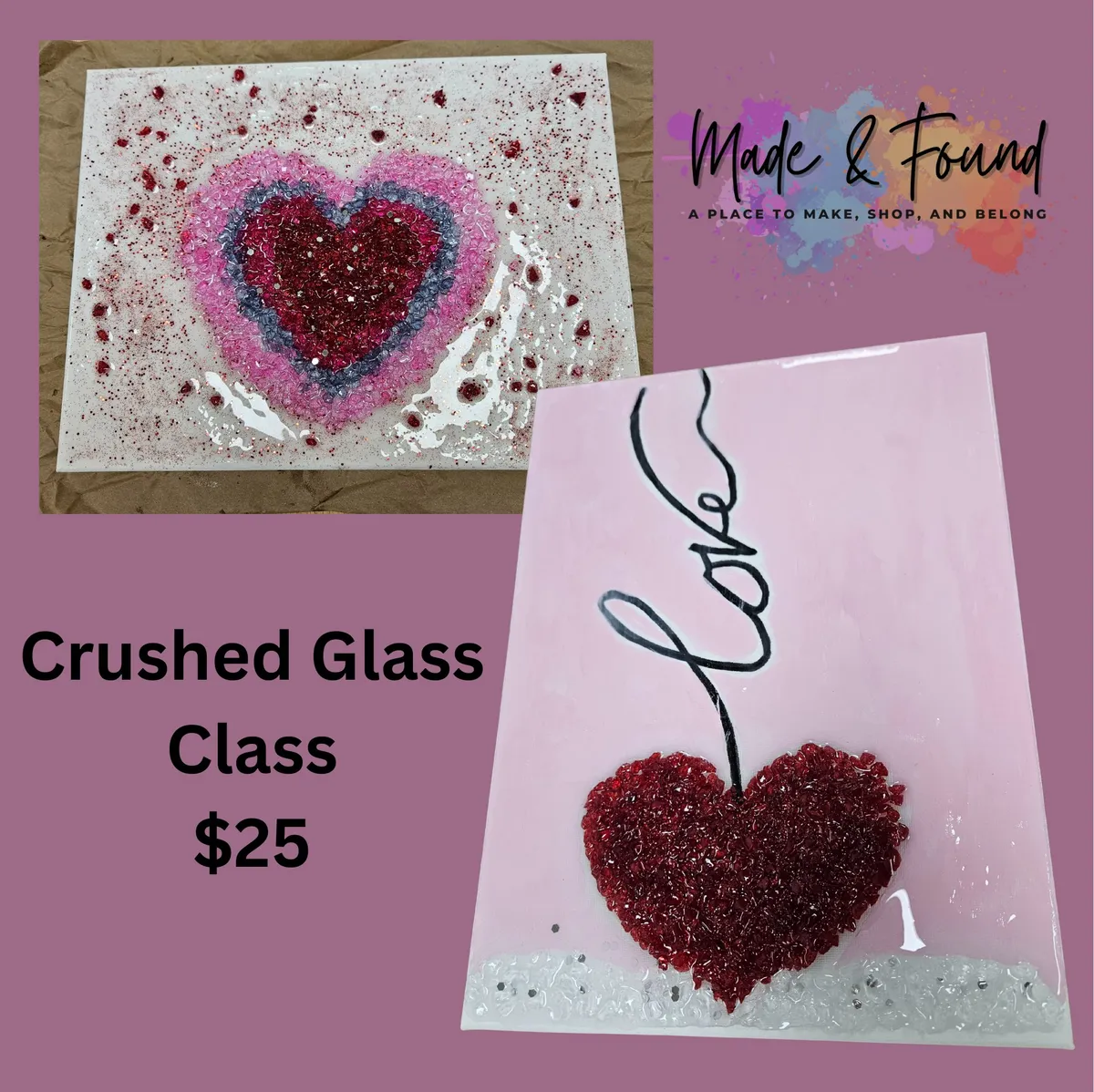 π Crushed Glass Art β Valentine Hearts