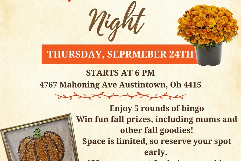 🍂🎃 Mums, Crafts & Bingo Night! 🎃🍂